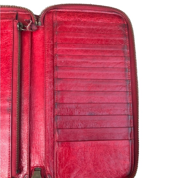 Balenciaga Long Zip Around Red Wallet Distressed Moto Style Vintage Used - Picture 14 of 16